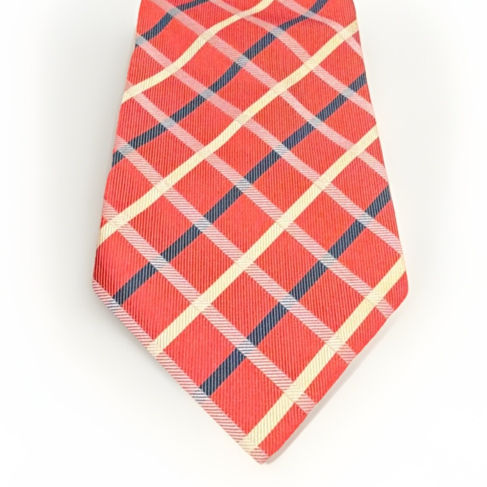 Burberry of London Silk Tie Peach Plaid Check Wide 4 Inch Made in Italy